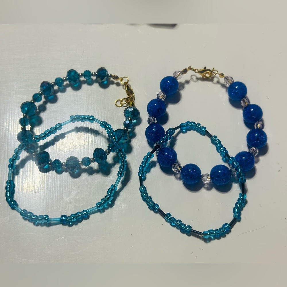 Elegant Blue Beaded Bracelet Set